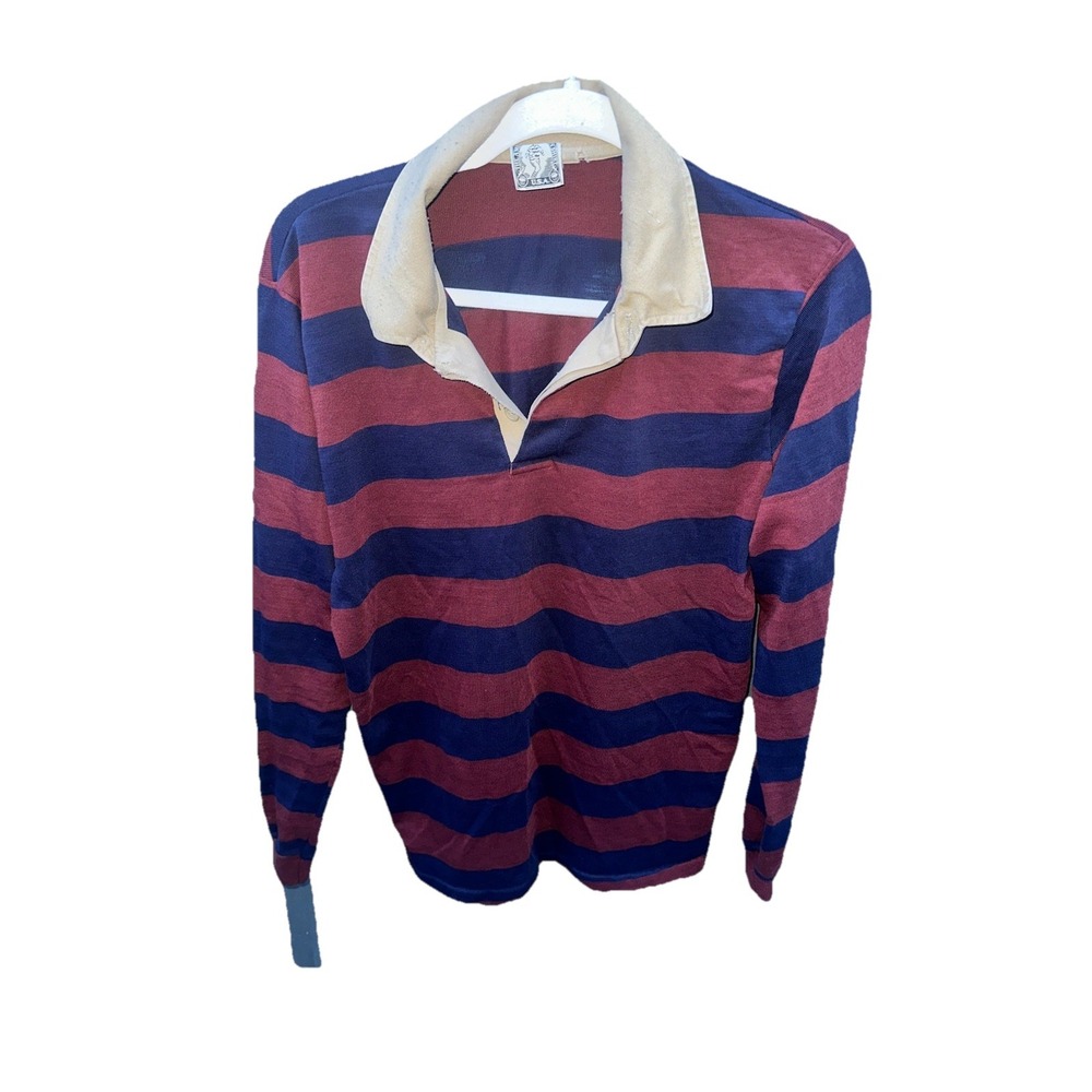CAMPUS 80s Vintage Made in USA Border Pattern Long sleeve Polo‎ shirt Large